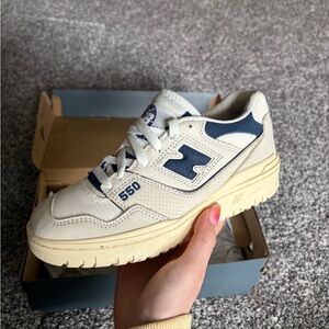 New Balance 550 Beige and Blue Sneakers